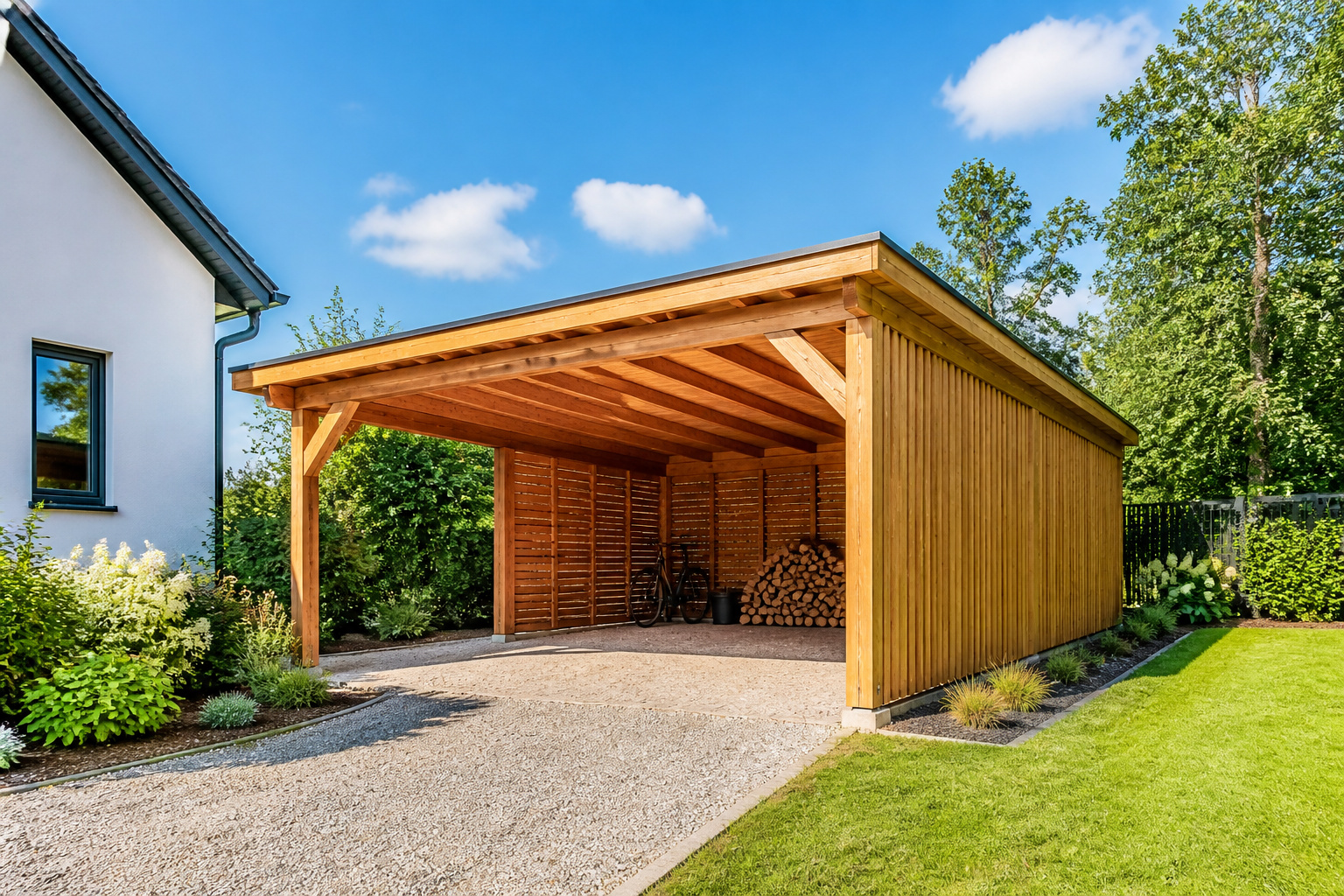 Appentis bois moderne et fonctionnel