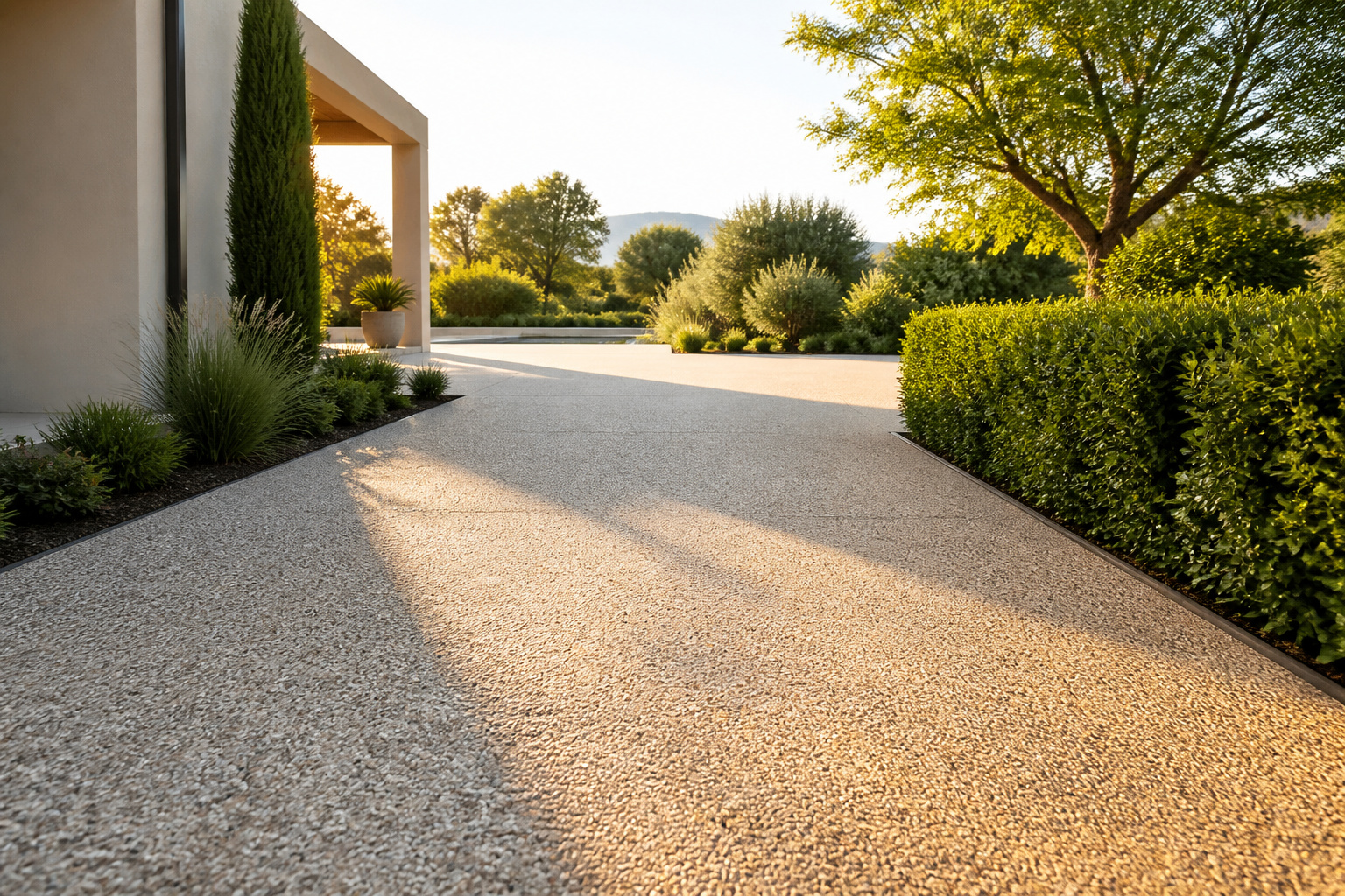 Chemin en beton desactive moderne et ensoleille