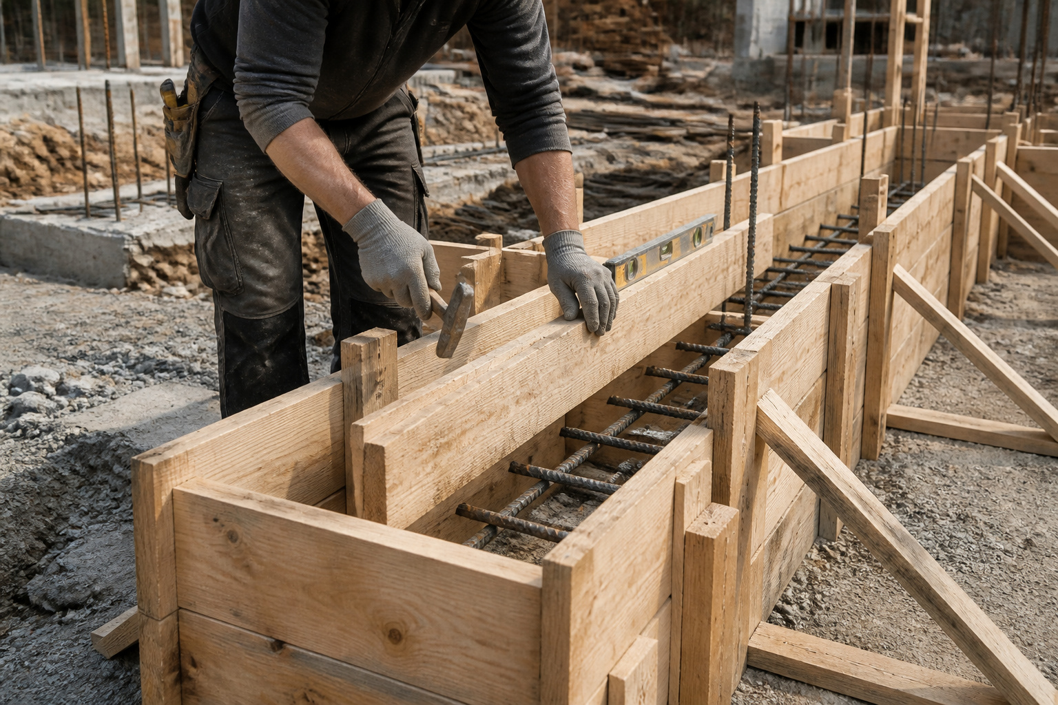 Coffrage en bois chantier de construction