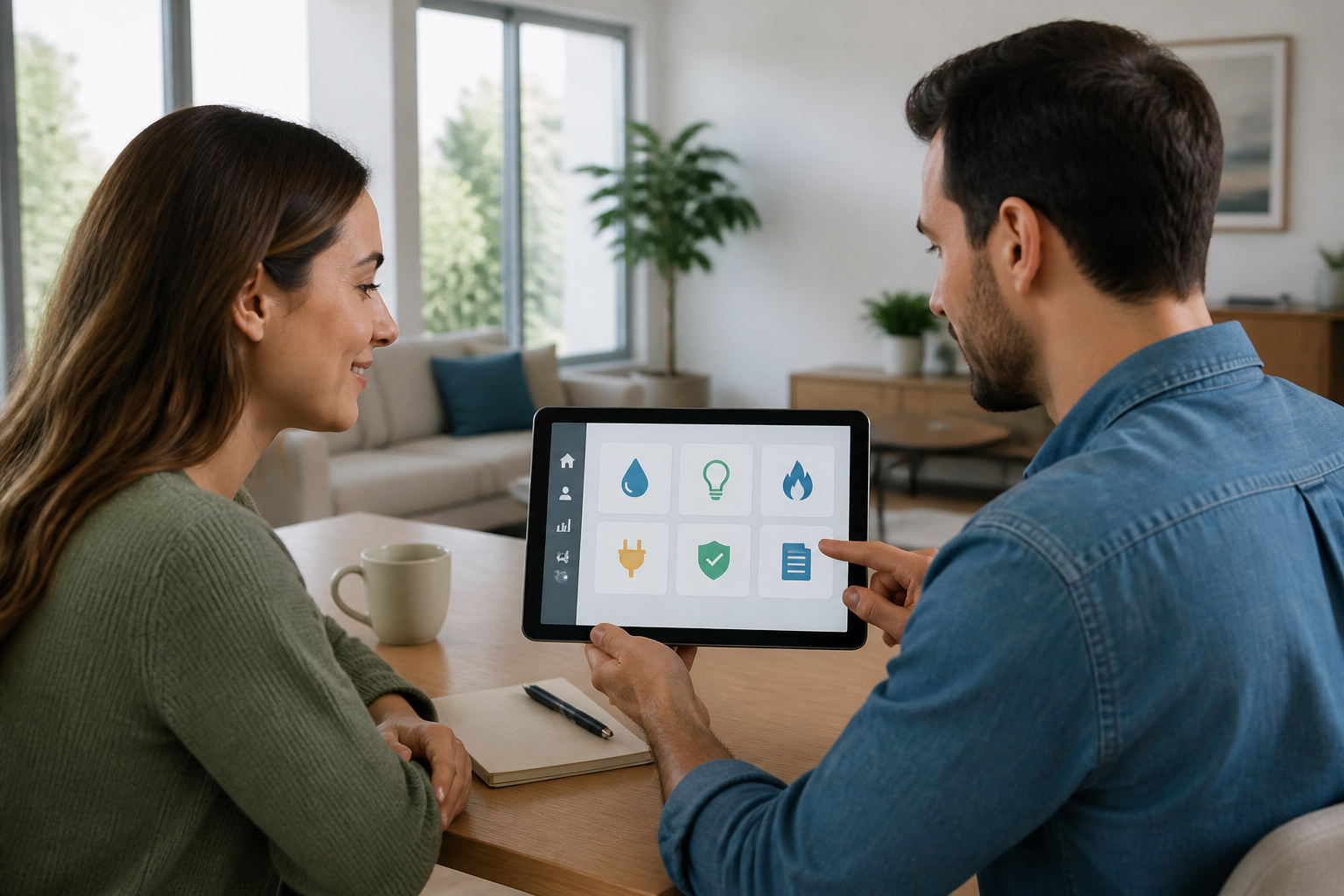 Couple gerant leur maison intelligente