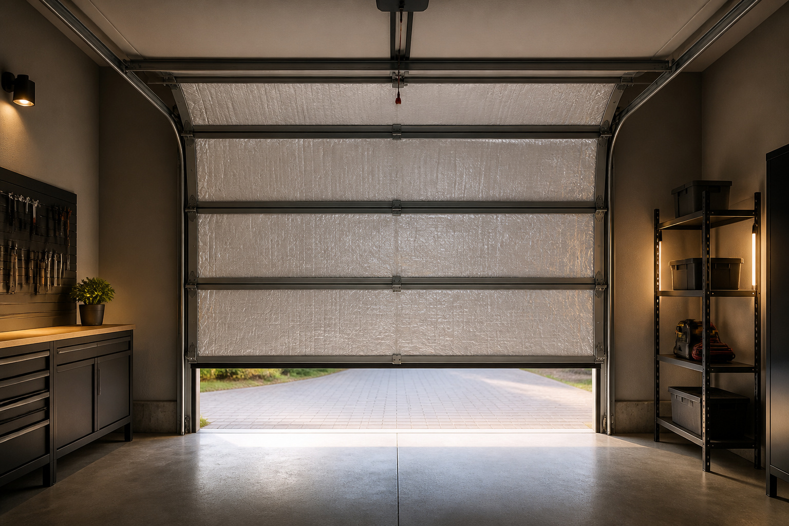 Porte de garage isolee et entrouverte